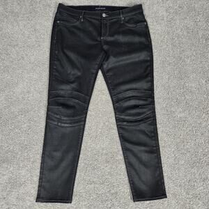 Driftwood Jeans Womens 32 Black Coated Denim Moto Mid Rise Skinny Pants